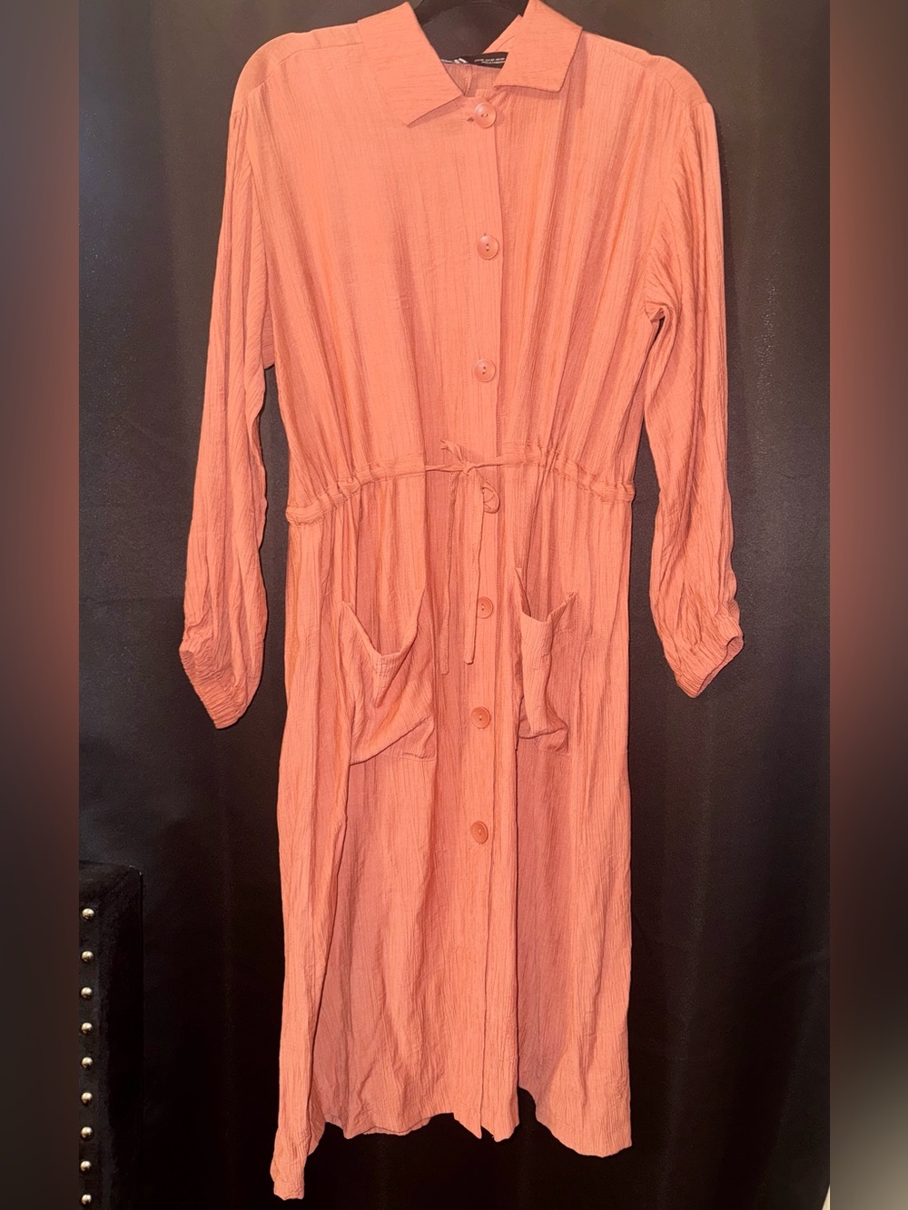 Zara Dusty Coral Button-Front Midi Shirt Dress